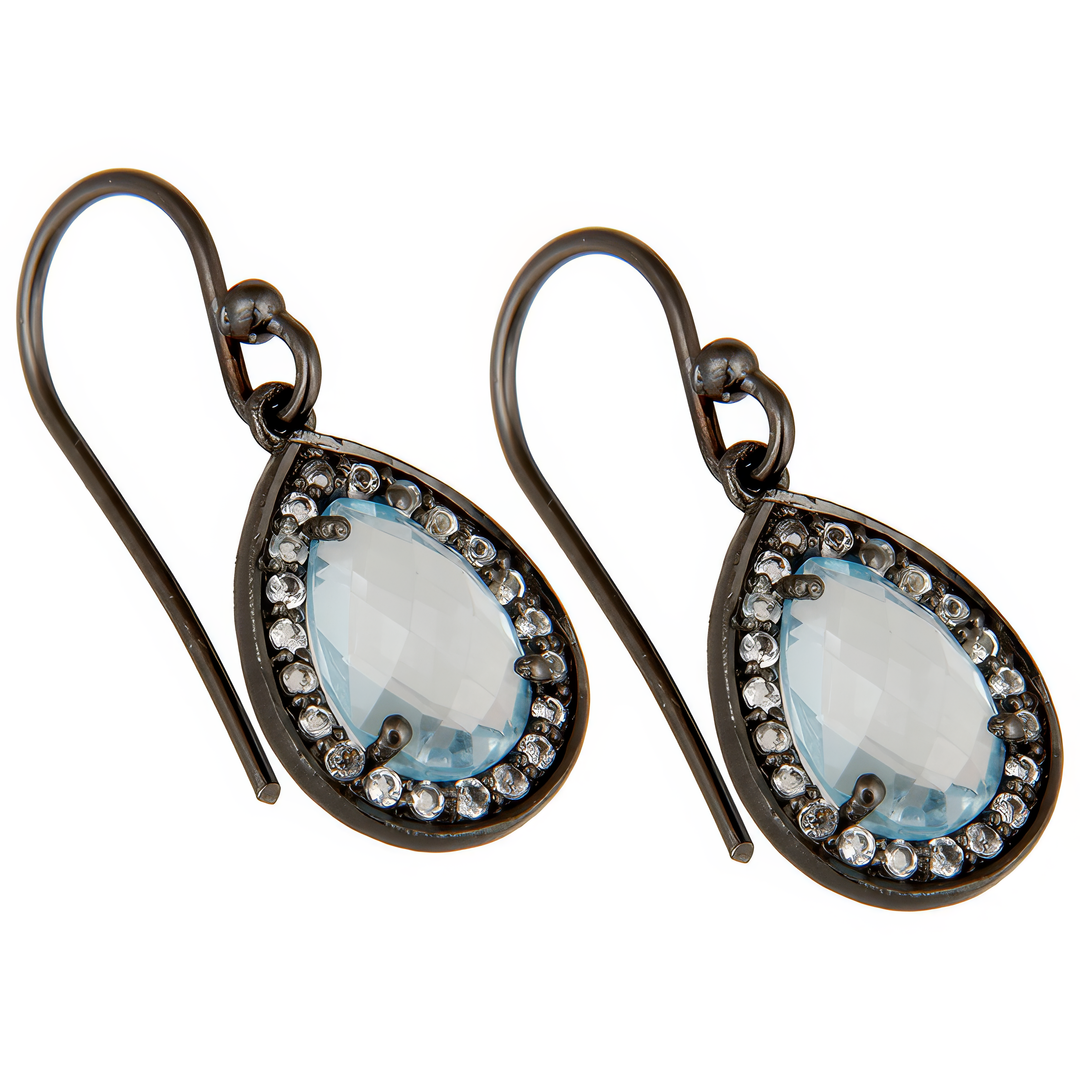 Blue topaz Harlequin Earrings Black