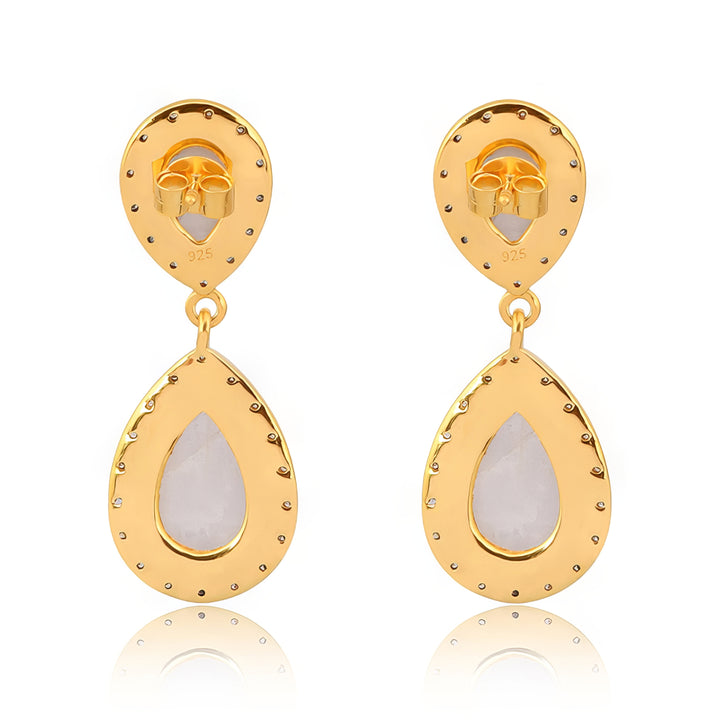 Rainbow Moonstone & Black Rhodium Sterling Silver Drop Earrings