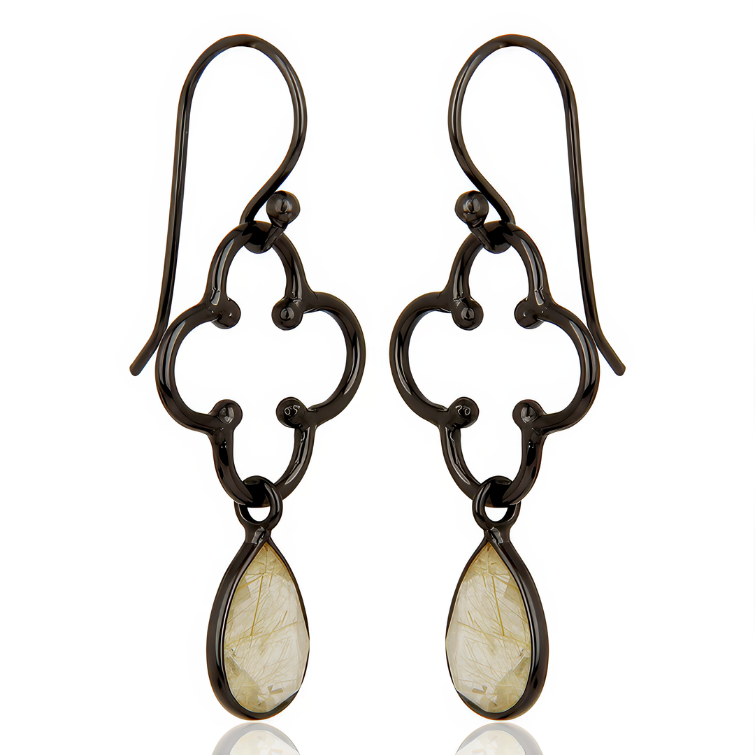 Golden Rutile Flower Dew Earrings