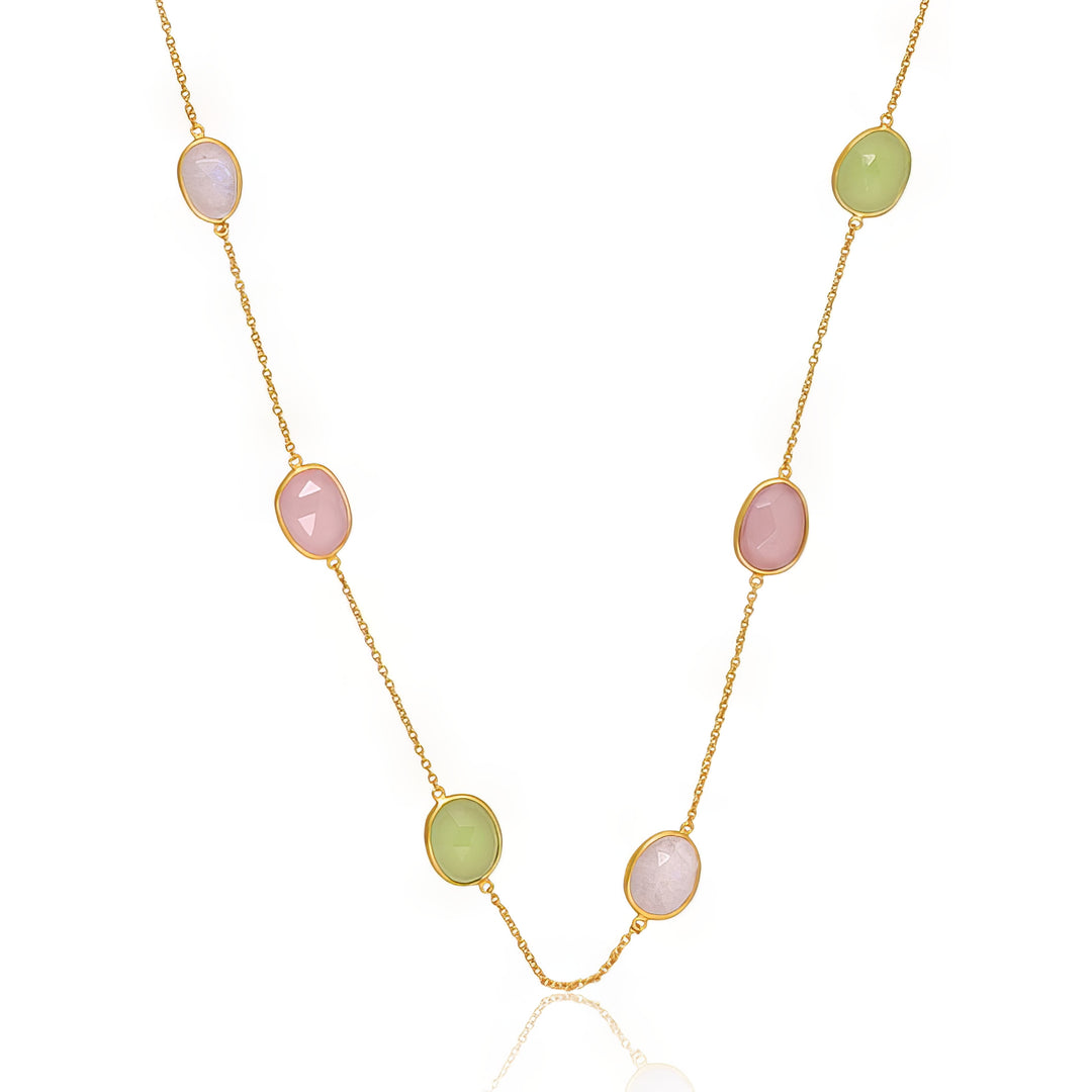 Candy Lane Necklace in 18K Gold Vermeil with Moonstone & Chalcedony