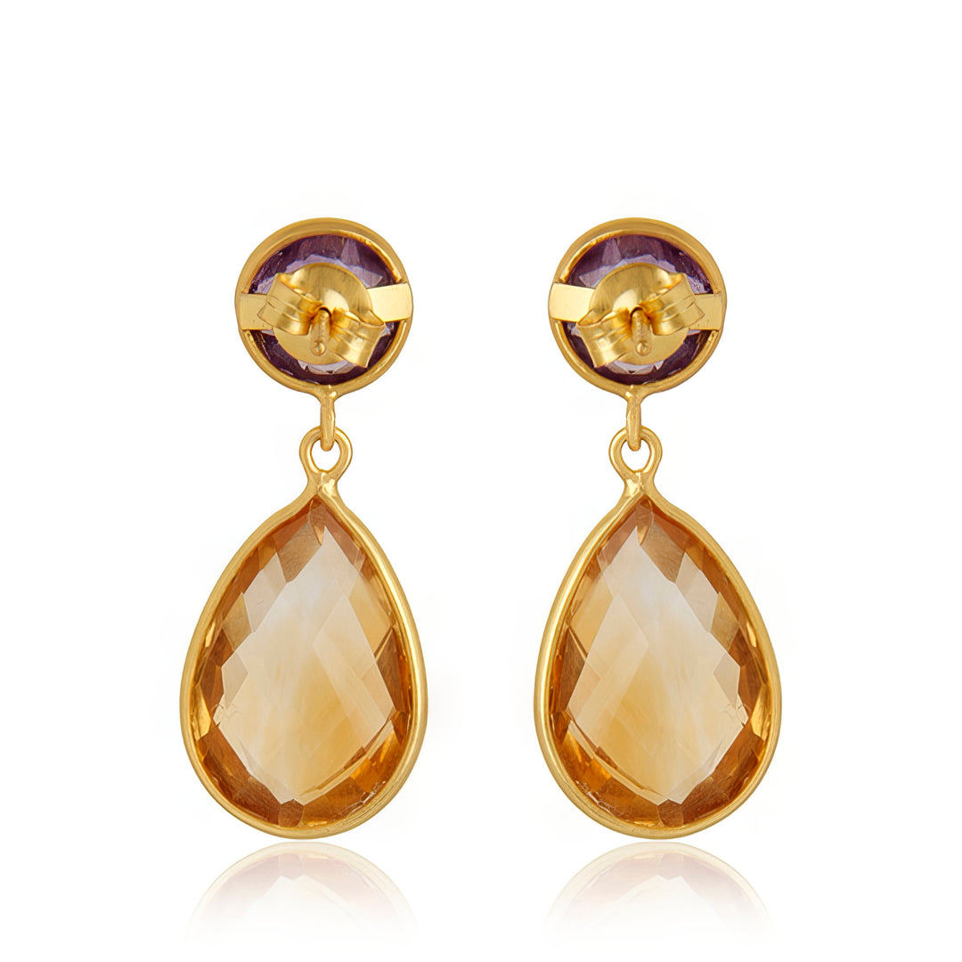 Antonella Citrine & Amethyst Drop Earrings in 18ct Gold-Plated Sterling Silver
