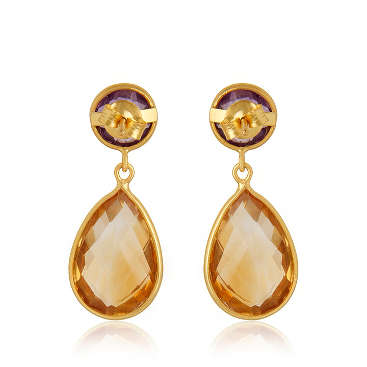 Antonella Citrine & Amethyst Drop Earrings in 18ct Gold-Plated Sterling Silver