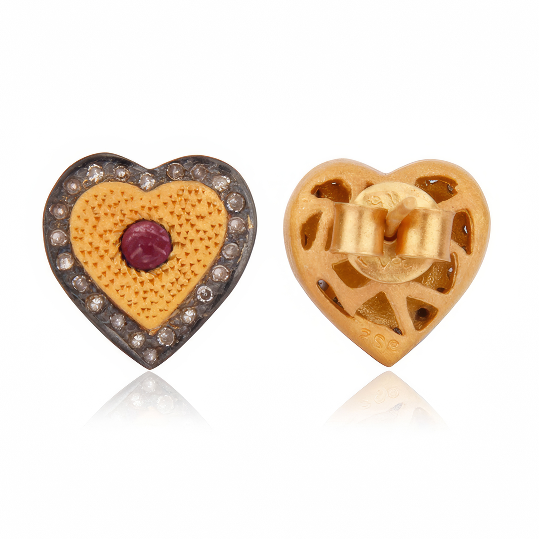 Ruby & Diamond Mini Heart Earrings