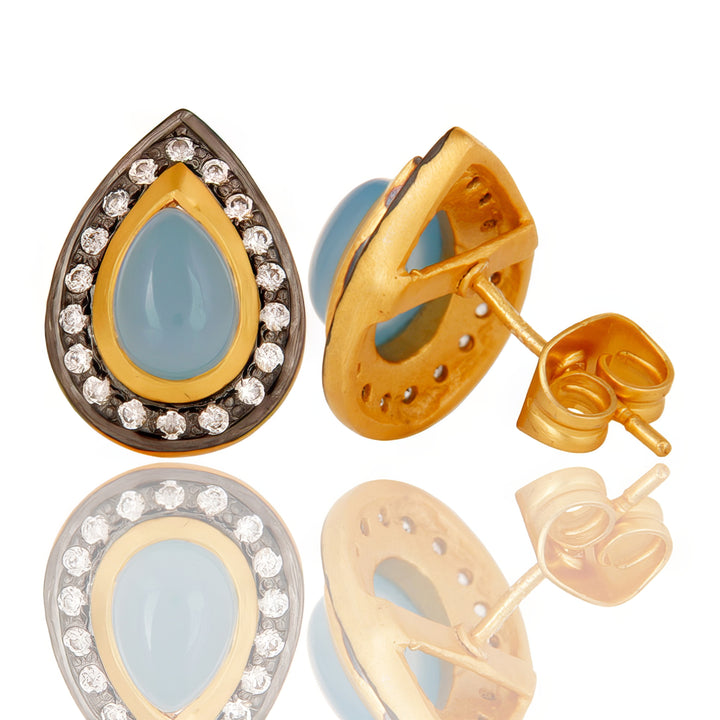 Elle Blue Chalcedony Teardrop Earrings in 18ct Gold-Plated Brass
