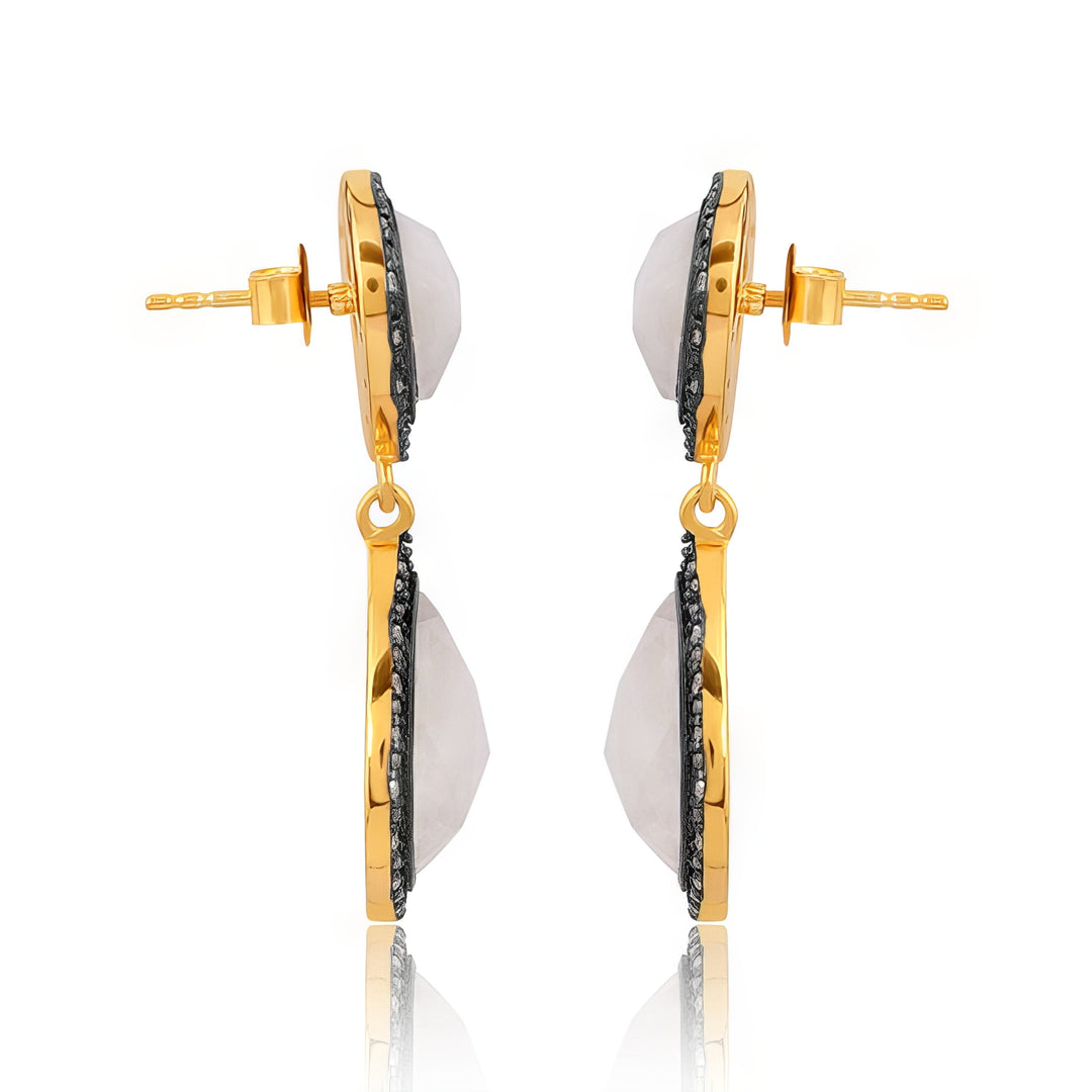 Rainbow Moonstone & Black Rhodium Sterling Silver Drop Earrings