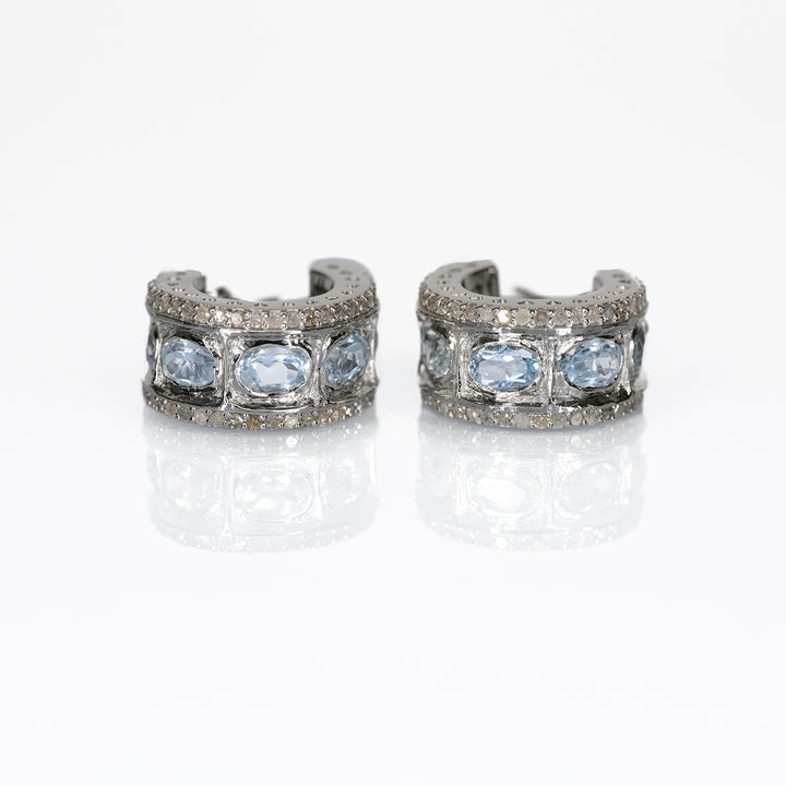 Blue Topaz Chrysler Earrings in Sterling Silver, White Rhodium & 18ct Gold