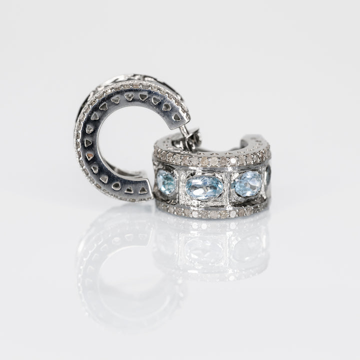 Blue Topaz Chrysler Earrings in Sterling Silver, White Rhodium & 18ct Gold