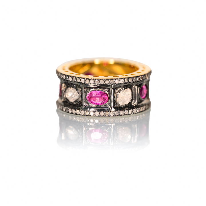 Pink Sapphire & Diamond Chrysler Ring