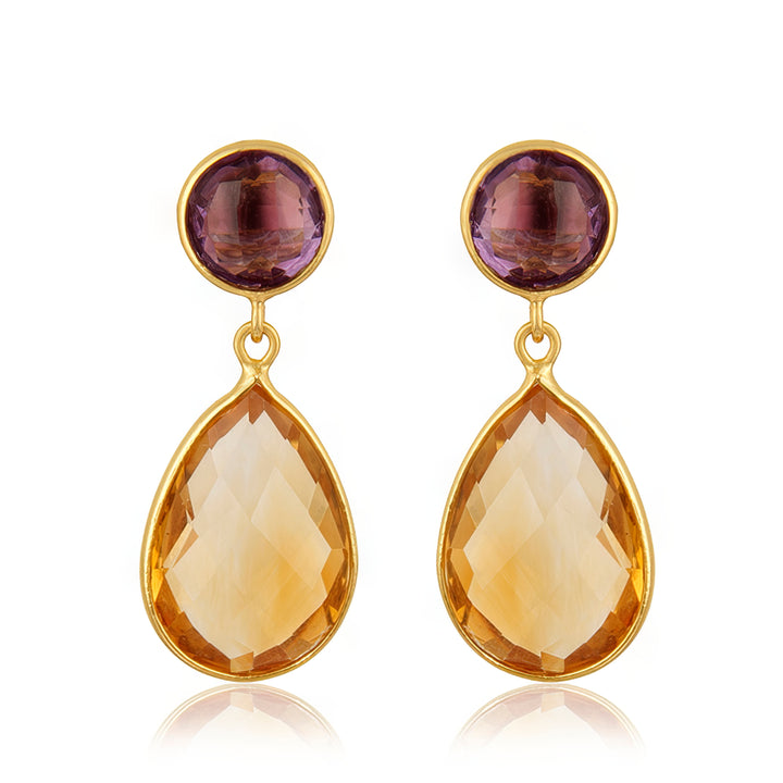 Antonella Citrine & Amethyst Drop Earrings in 18ct Gold-Plated Sterling Silver