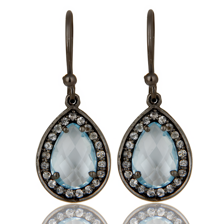 Blue topaz Harlequin Earrings Black
