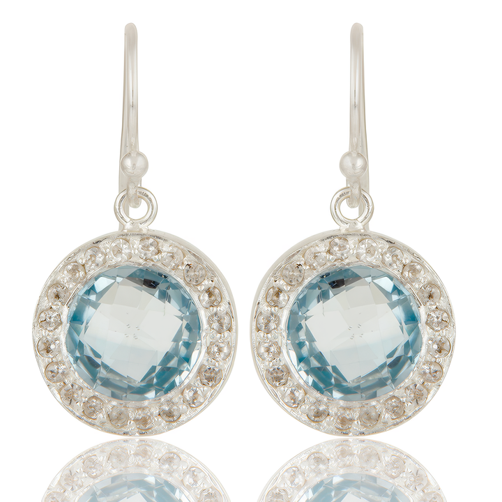Blue topaz Halo Earrings