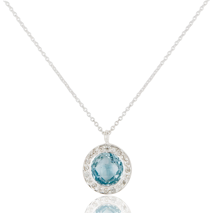 Blue topaz Halo Necklace