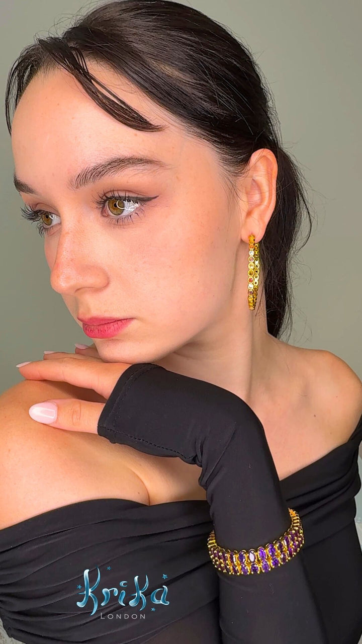 Chrysta Multi-Gemstone Earrings in 18K Gold-Plated Sterling Silver