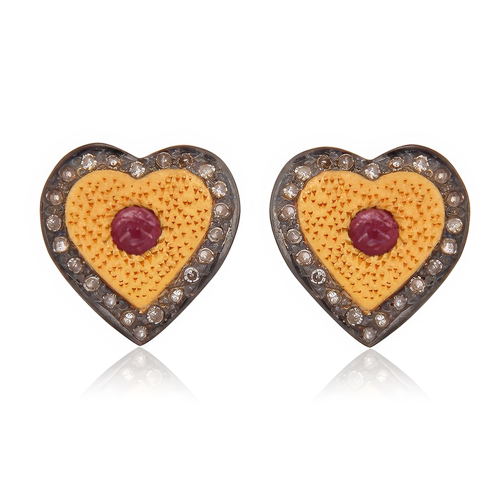 Ruby & Diamond Mini Heart Earrings