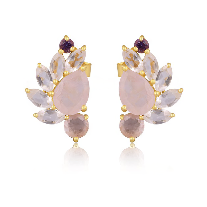Sunset Earrings – 18K Gold-Plated with Rose Quartz, Crystal Quartz & Amethyst Stones
