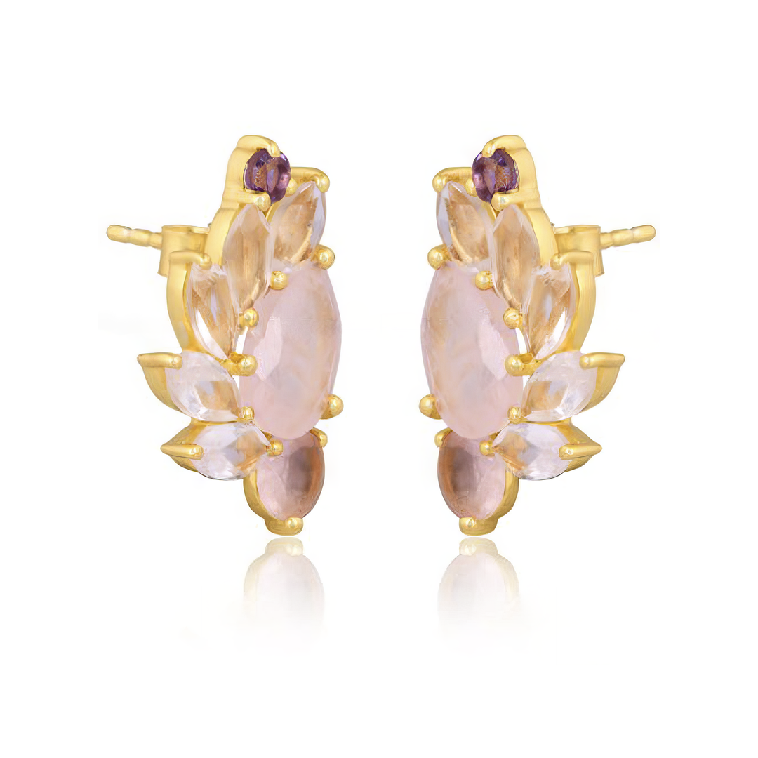 Sunset Earrings – 18K Gold-Plated with Rose Quartz, Crystal Quartz & Amethyst Stones