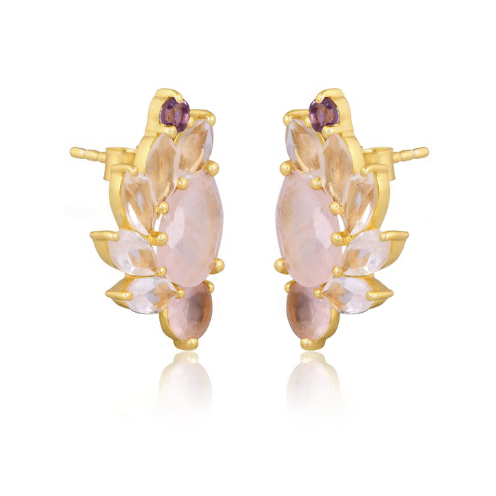 Sunset Earrings – 18K Gold-Plated with Rose Quartz, Crystal Quartz & Amethyst Stones