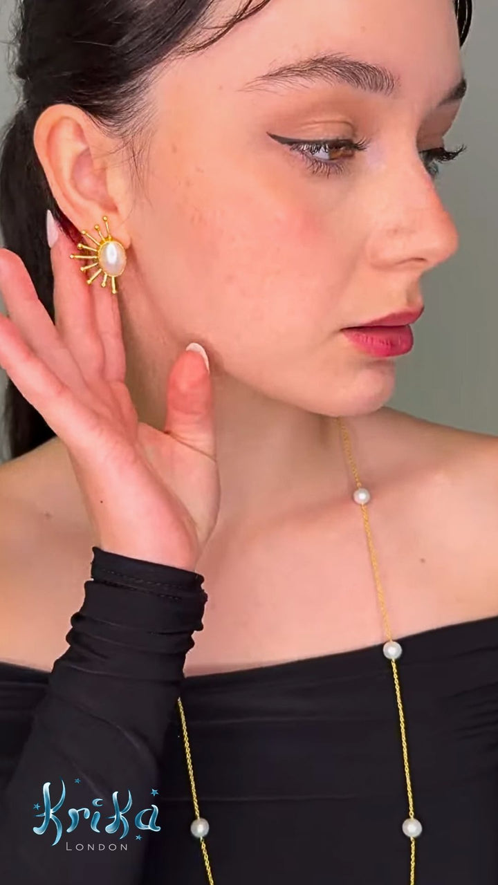 Here Comes the Sun Pearl Earrings in 18ct Gold-Plated Sterling Silver