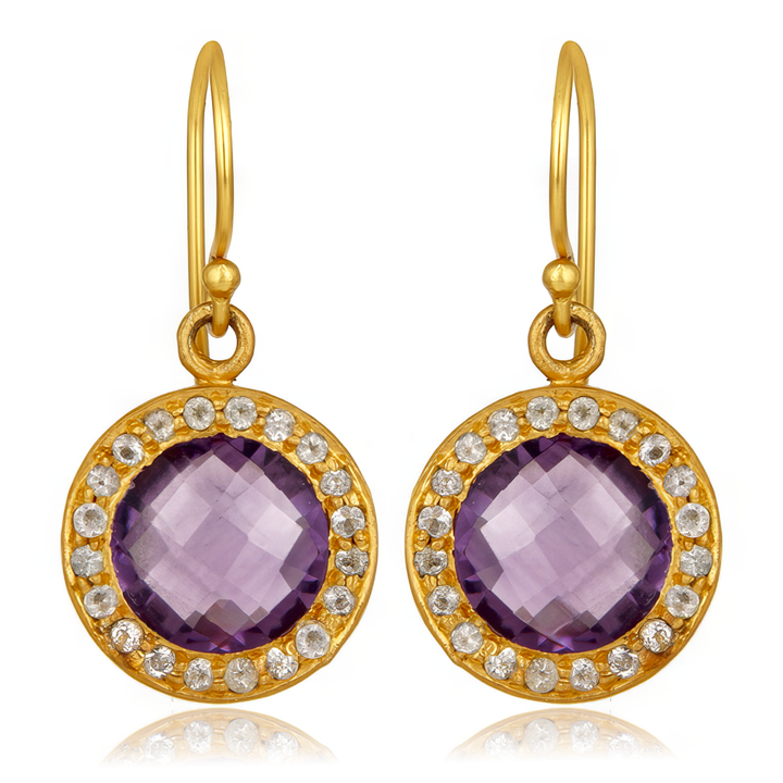 Amethyst & White Topaz Halo Earrings