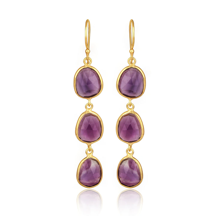 Gaia Amethyst Drop Earrings in 18ct Gold-Plated Sterling Silver