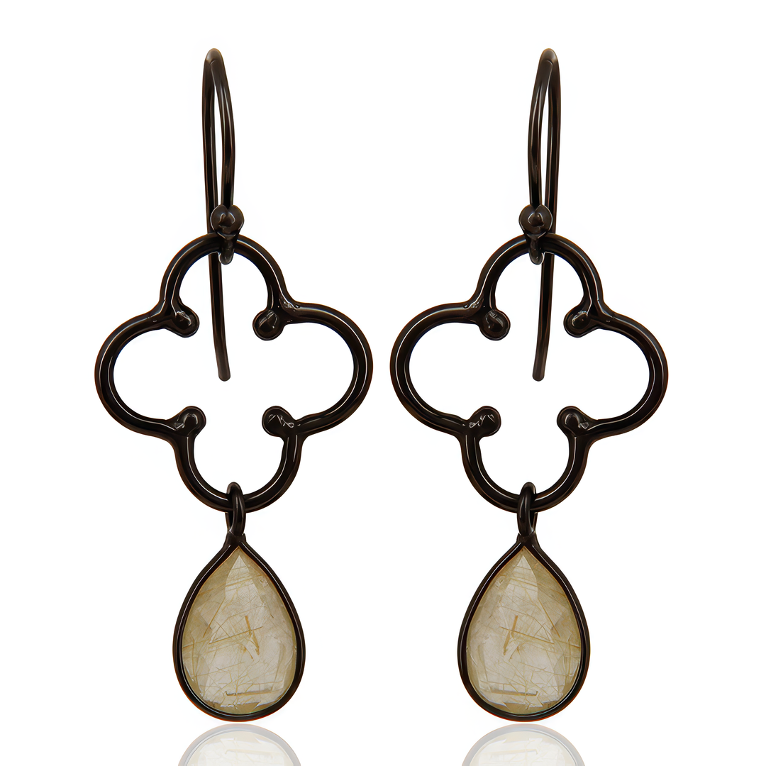 Golden Rutile Flower Dew Earrings