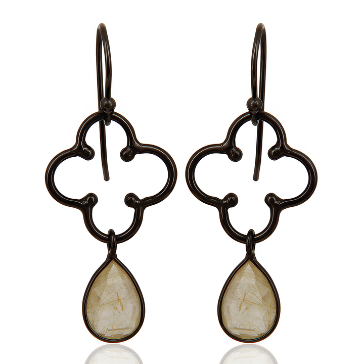 Golden Rutile Flower Dew Earrings