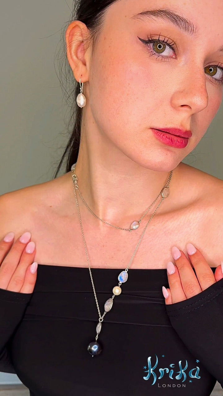 Luna Earrings & Black Pearl Set