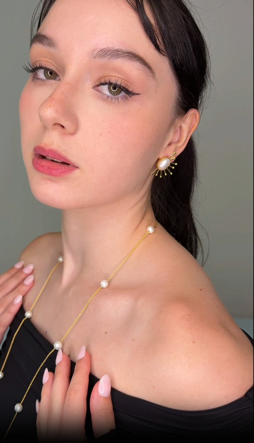 Here Comes the Sun Pearl Earrings in 18ct Gold-Plated Sterling Silver